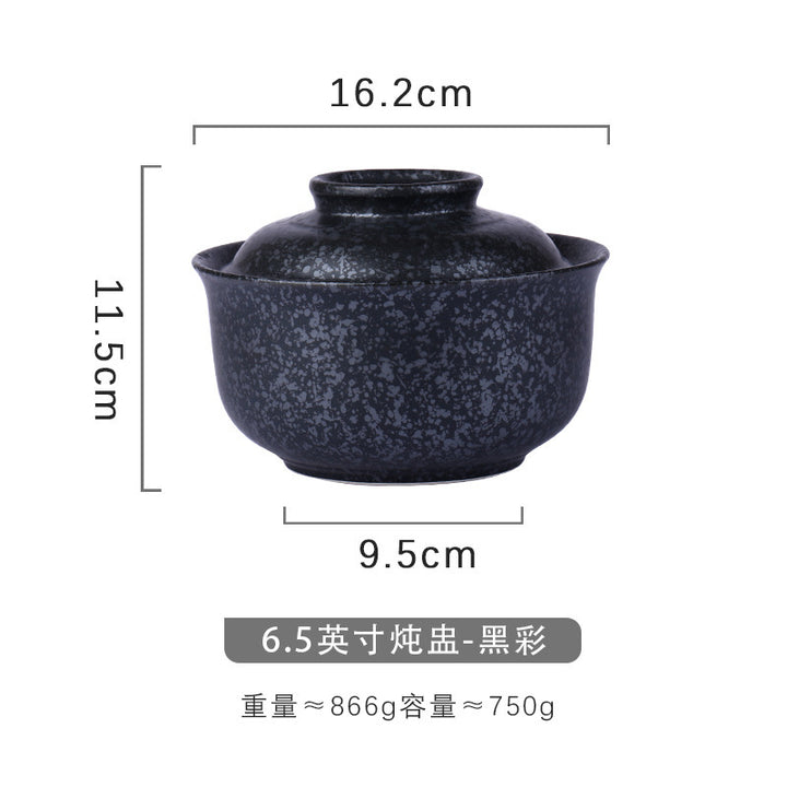 6.5英寸泡面碗带盖便当盒学生中式釉下彩陶瓷套装拉面碗食堂餐具