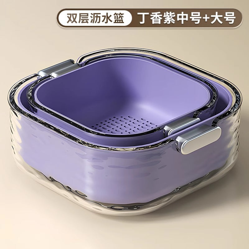 双层洗菜盆沥水篮六件套厨房客厅家用洗水果盘简约塑料淘菜菜篮子