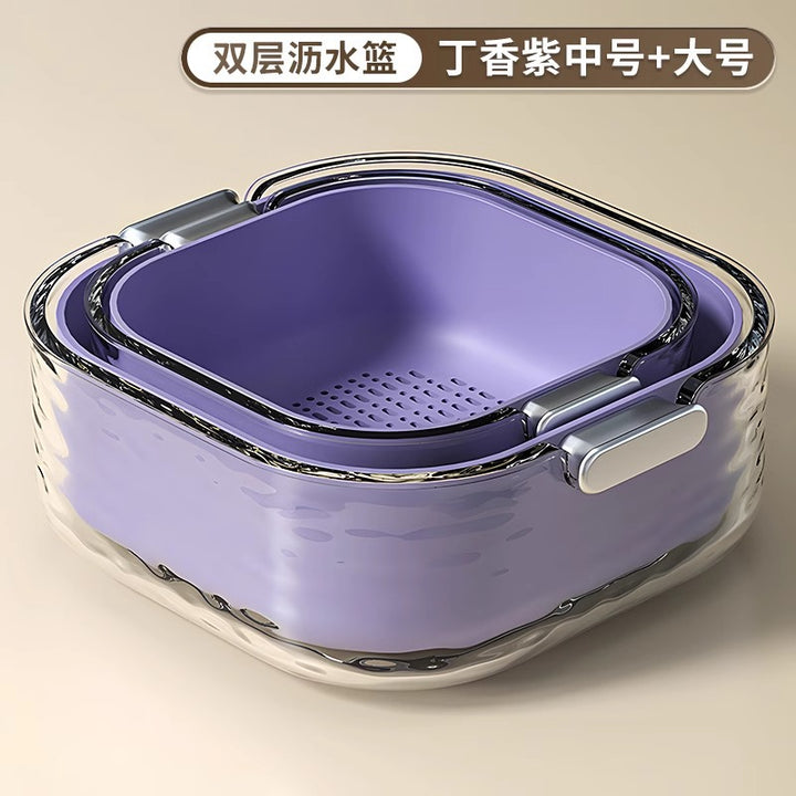 双层洗菜盆沥水篮六件套厨房客厅家用洗水果盘简约塑料淘菜菜篮子
