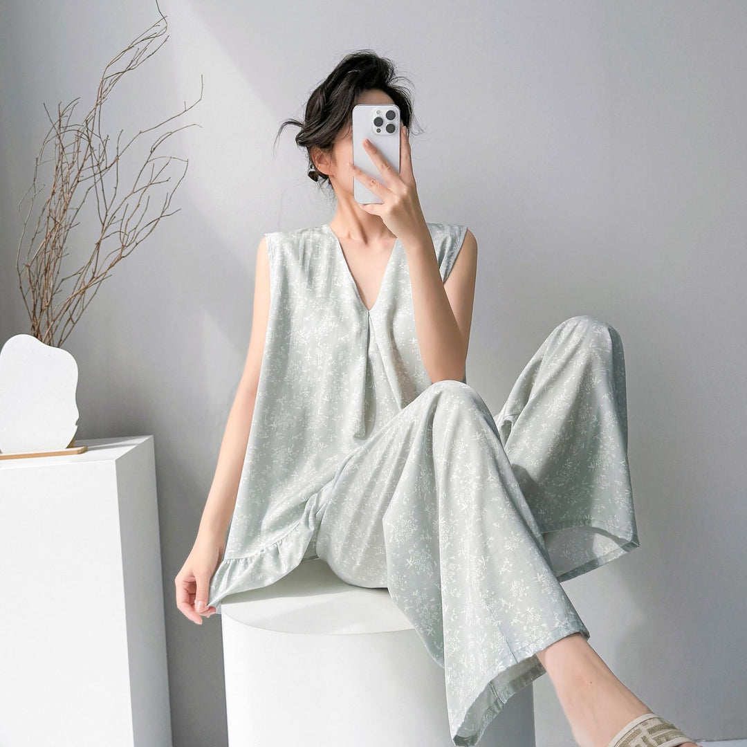 2026新款棉绸睡衣女春夏季带胸垫纯色大码无袖背心长裤家居服套装