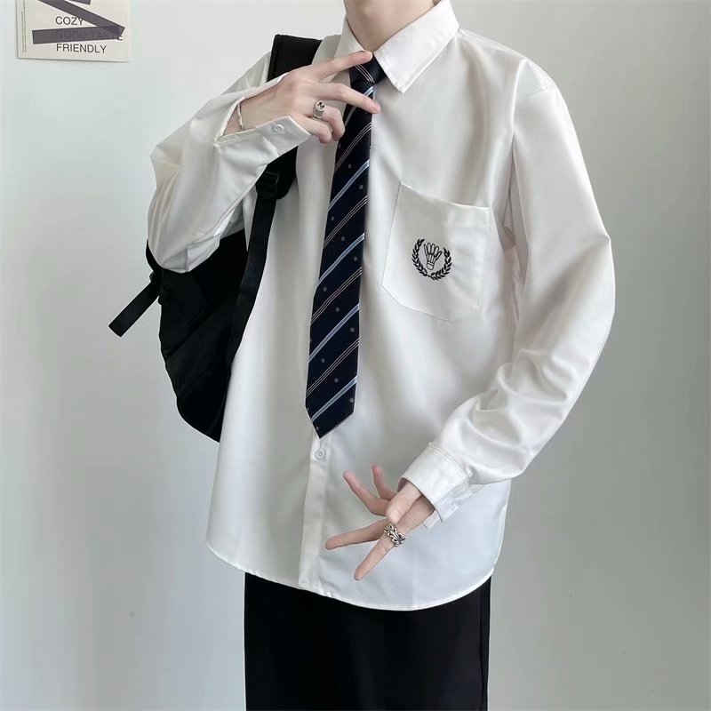 班服毕业照长袖白衬衫dk制服男春秋休闲百搭学院风情侣衬衣送领带