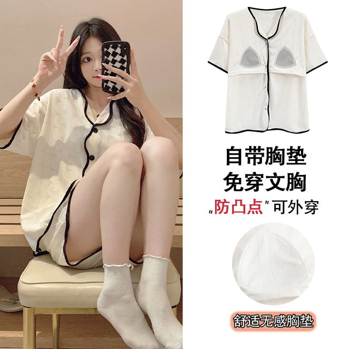 带胸垫清凉睡衣女款爆款2026年新款夏季大码开衫网红夏天家居服夏