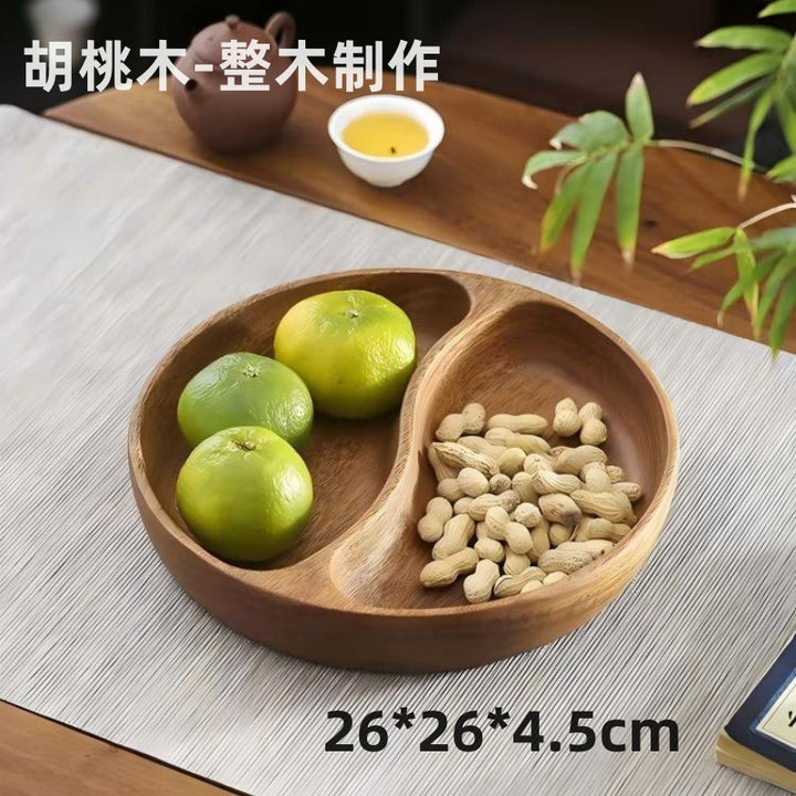 跨境胡桃木日式木托盘定制家用实木糕茶点小圆形盘茶盘餐具盘批发