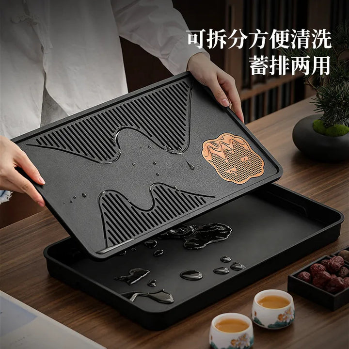 A类仿乌金石方形蓄水茶盘套装防霉家用办公茶台沥水茶具排水托盘