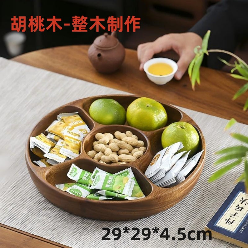 跨境胡桃木日式木托盘定制家用实木糕茶点小圆形盘茶盘餐具盘批发
