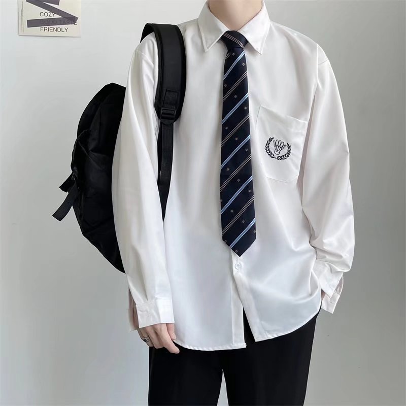 班服毕业照长袖白衬衫dk制服男春秋休闲百搭学院风情侣衬衣送领带