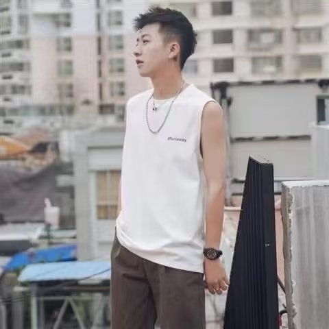 圆领时尚坎肩背心男士夏季日系休闲宽松棉质无袖T恤潮流百搭汗衫