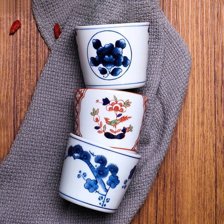 三分烧日式青花瓷水杯汤吞杯陶瓷复古功夫品茗杯单杯家用茶杯饮具