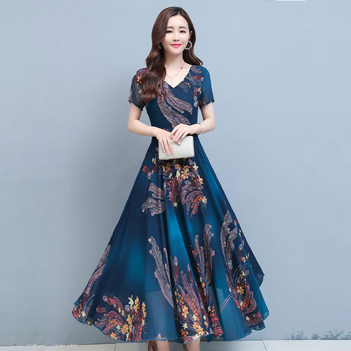 Korean Style Elegant Age-Reducing Mid-Length Dress – Summer Versatile Short Sleeve Women's Dress