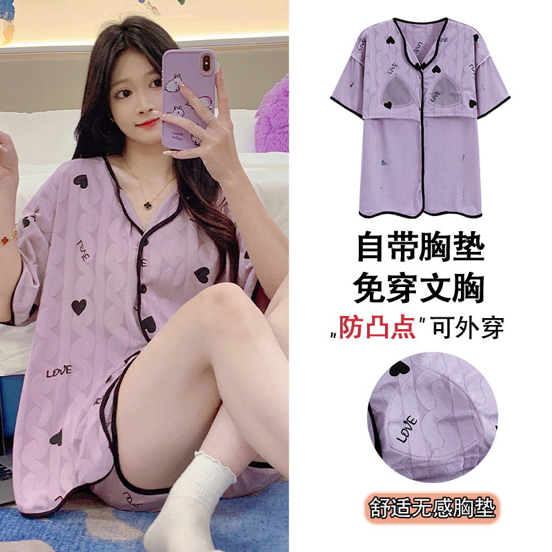 带胸垫清凉睡衣女款爆款2026年新款夏季大码开衫网红夏天家居服夏