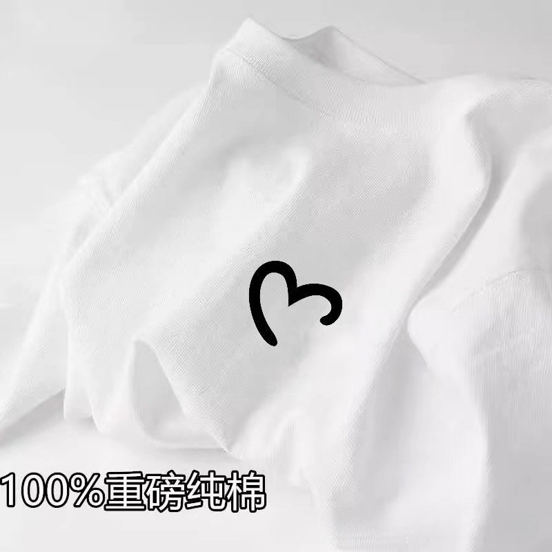 夏季新款男女士纯棉短袖小胸标个性情侣T恤衫宽松休闲百搭上衣潮