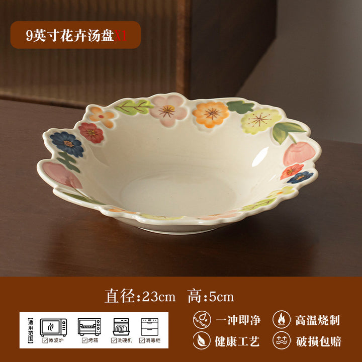 New Floral Bowl Underglaze Small Ceramic Tableware Bowl & Plate Set Home Dish Housewarming Wholesale