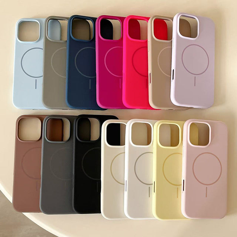 For iPhone 16 pro Thin Ring Mag Safe Liquid Silicone Phone CaseiPhone17 AIR Shockproof Solid Color Protective Case