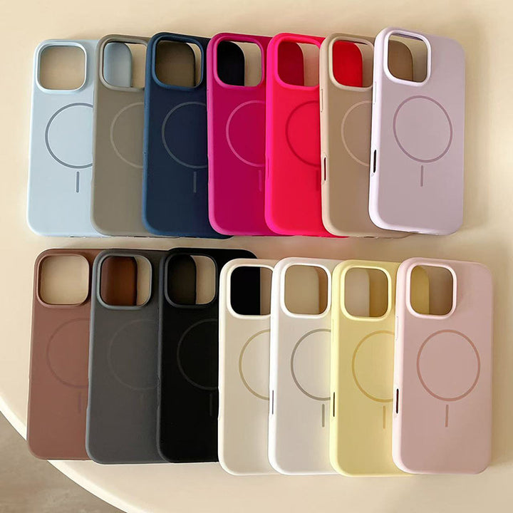 For iPhone 16 pro Thin Ring Mag Safe Liquid Silicone Phone CaseiPhone17 AIR Shockproof Solid Color Protective Case