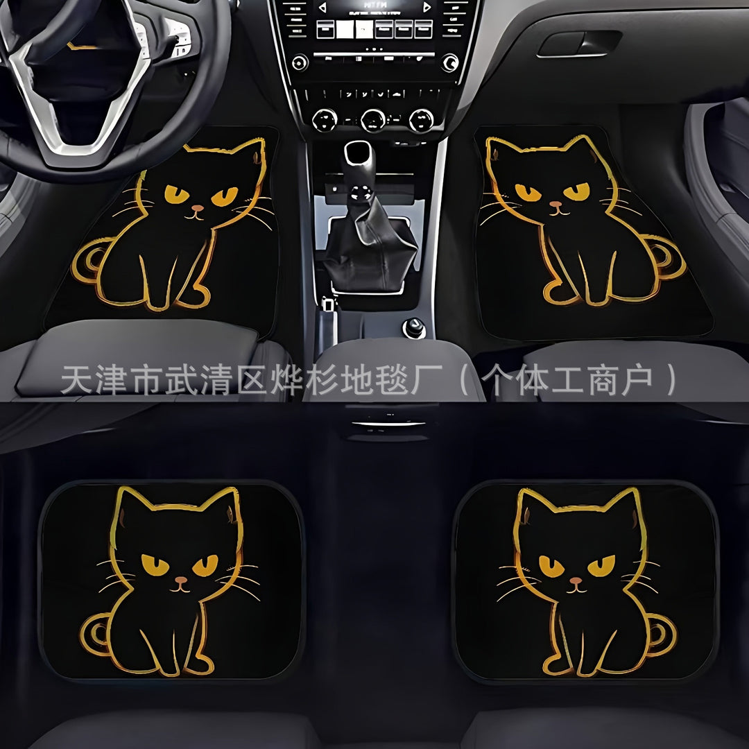 Cute Cat Crystal Velvet Car Floor Mat – Anti-Slip Easy Clean Decorative Pad