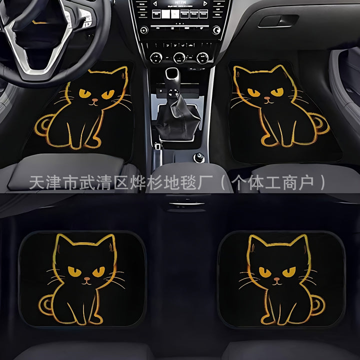 Cute Cat Crystal Velvet Car Floor Mat – Anti-Slip Easy Clean Decorative Pad