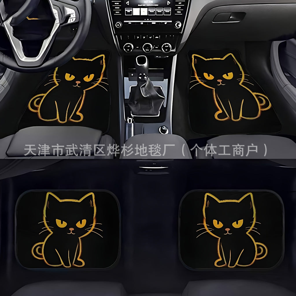 跨境热销汽车脚垫可爱猫咪装饰美观防滑垫耐脏易打理水晶绒脚踏垫