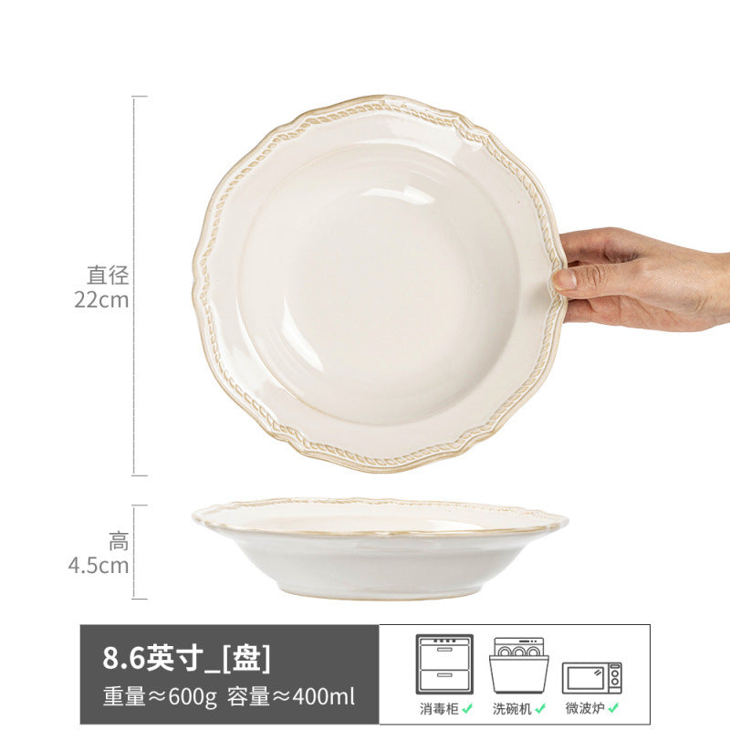 宫廷风陶瓷餐盘牛排盘家用百搭菜盘早餐盘意面盘批发盘子圆形