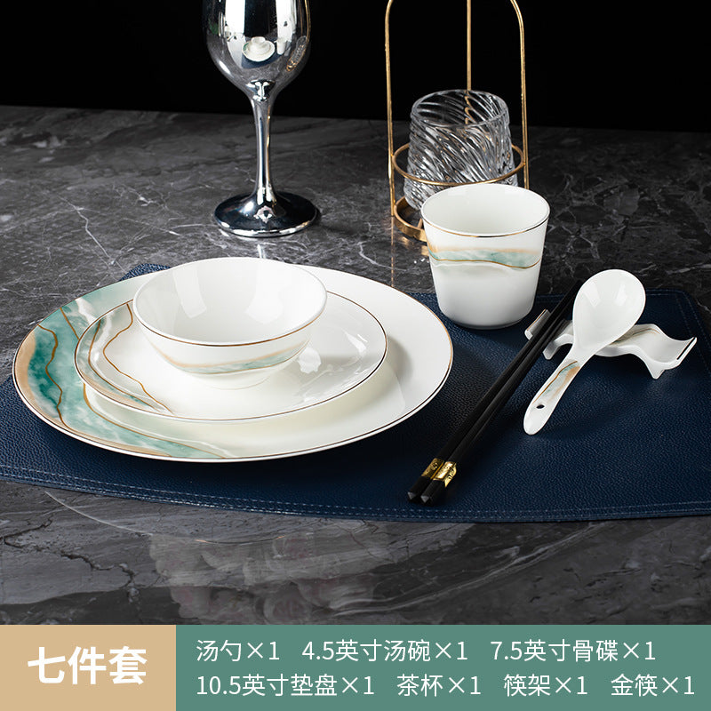 高档酒店摆台骨瓷餐具套装饭店会所私房菜包厢招待金边碗碟四件套