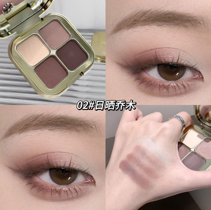 彩妆kakashow四色眼影盘珠光细闪哑光日常淡妆通勤百搭大地色眼影