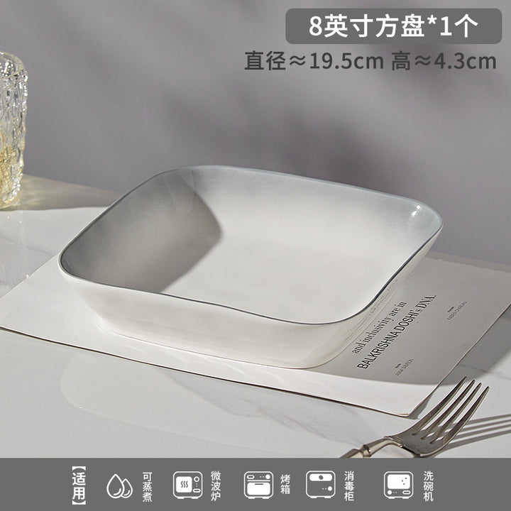 釉下彩新款石纹浅灰高级感陶瓷碗碟套装简约家用饭碗盘子勺子