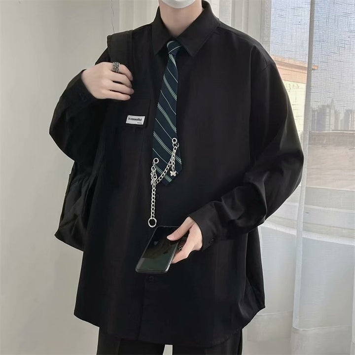 dk制服男士2023年夏季新款日系清新长袖衬衣潮牌宽松bf学院风衬衫