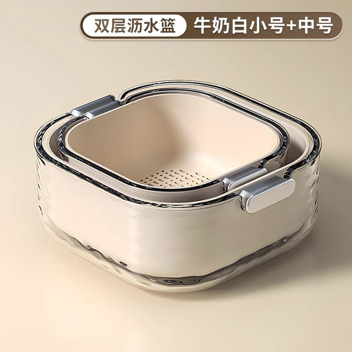 双层洗菜盆沥水篮六件套厨房客厅家用洗水果盘简约塑料淘菜菜篮子
