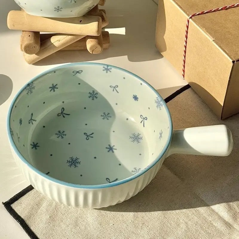 【初雪】新款高温釉下彩陶瓷餐具套装ins风奶蓝色简约家用碗盘
