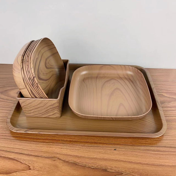 创意塑料木纹托盘套装家用吐骨碟水果盘零食盘下午茶托盘餐桌骨碟