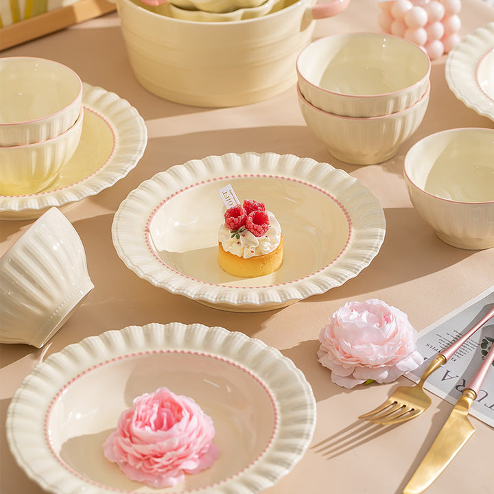 KANGMO Cream Style Underglaze Dinner Set - High Temperature Tableware Set