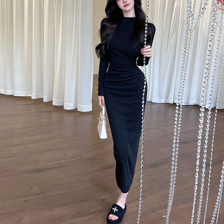 High-Neck Slim Fit Bodycon Dress – Elegant Stretchy Sleeveless Women's Midi Dress