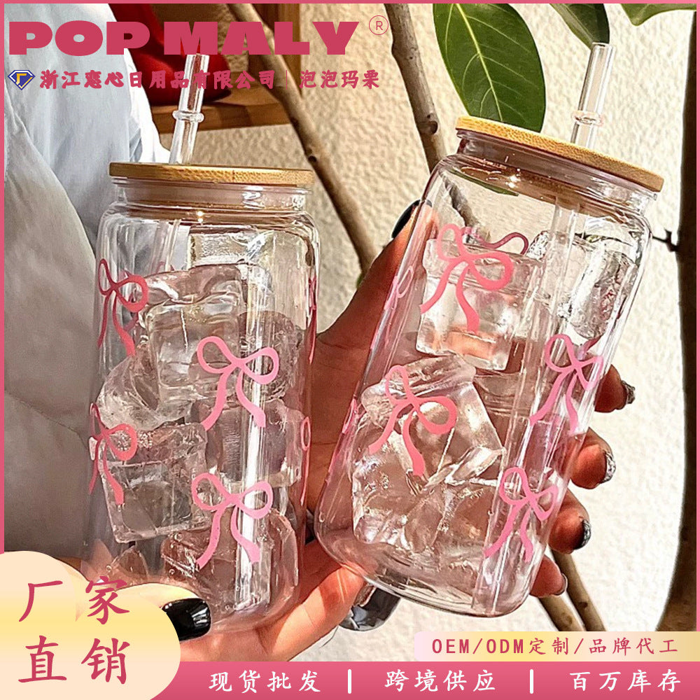 新款2025少女ins蝴蝶结塑料杯便携随手牛奶杯上学桌面杯
