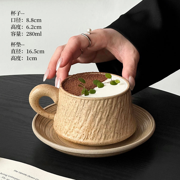 石纹陶瓷杯拉花杯子拿铁咖啡杯碟套装泽田杯马克杯高级感束腰杯