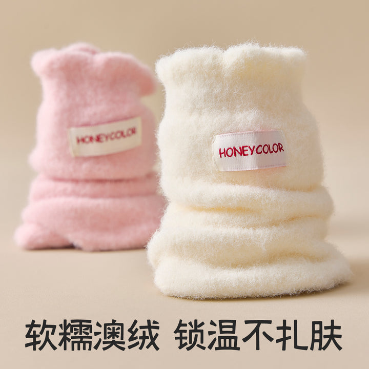 毛绒袜子女冬季加厚保暖中筒袜韩国ins潮后跟布标个性外穿月子袜