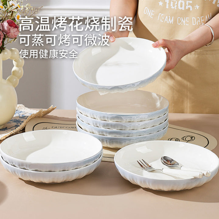 洛可可高颜值餐盘陶瓷盘子家用碗碟套装高级感高温烤花碟子菜盘