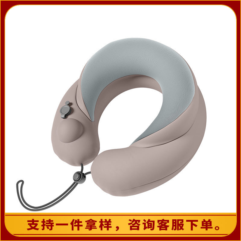 跨境u型充气颈枕便携旅行坐车飞机颈椎牵引器防低头u型枕厂家定制