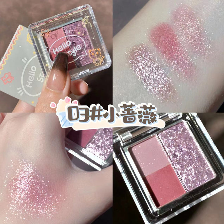 HELLOSTYLE三色四色眼影盘小曲奇蔷薇眼影盘乌云大地色珠光哑光女