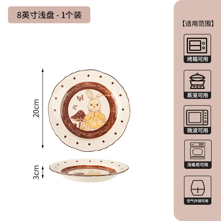卡通赫本兔碗碟套装家用新款陶瓷餐具乔迁新居送礼碗盘子生日礼物