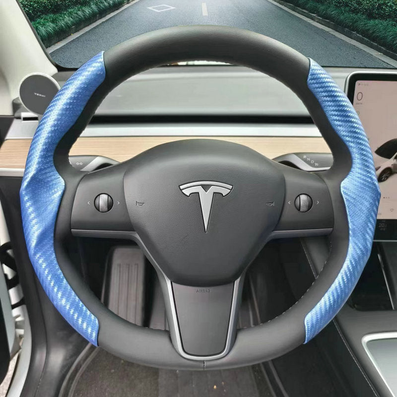 适用特斯拉焕新版Model3 Y翻毛皮方向盘套超薄吸汗专用方向盘卡套