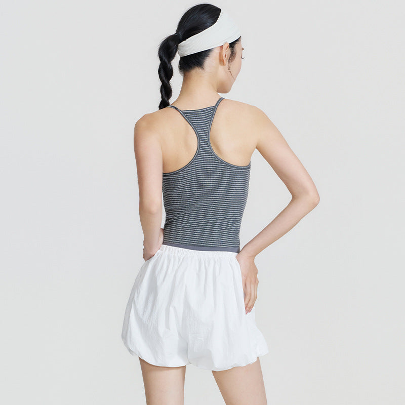 2026春夏瑜伽服女紧身款固定杯运动内衣棉质条纹健身服透气工字背