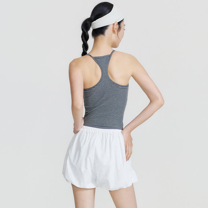 2026春夏瑜伽服女紧身款固定杯运动内衣棉质条纹健身服透气工字背
