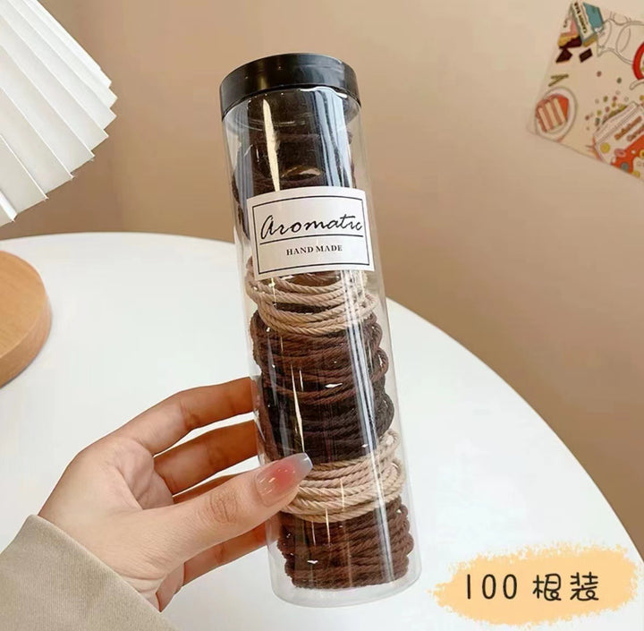 桶装100根基础款无缝接发圈螺纹防滑头绳高马尾发绳不伤头发 皮筋