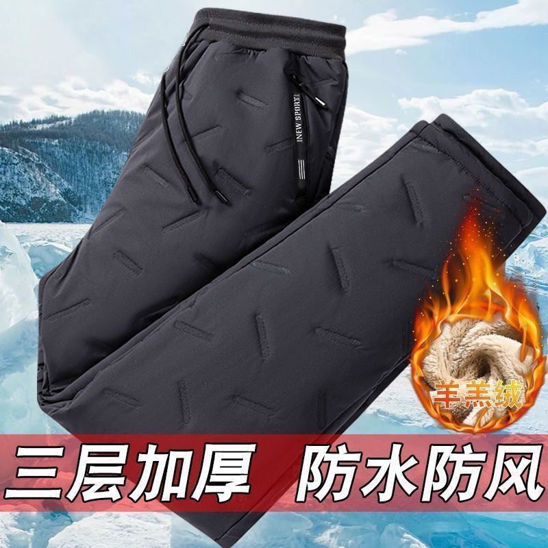 大码宽松秋冬季羊羔绒裤子男款加绒加厚保暖裤休闲裤防风棉长裤男