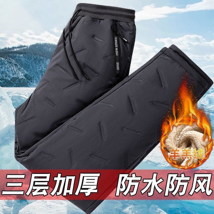大码宽松秋冬季羊羔绒裤子男款加绒加厚保暖裤休闲裤防风棉长裤男