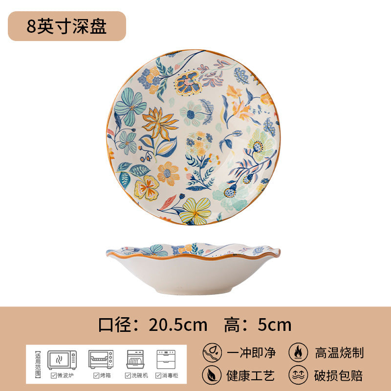 花卉系列碗碟套装釉下彩陶瓷餐具家用碗盘碟菜盘子釉下彩陶瓷餐具