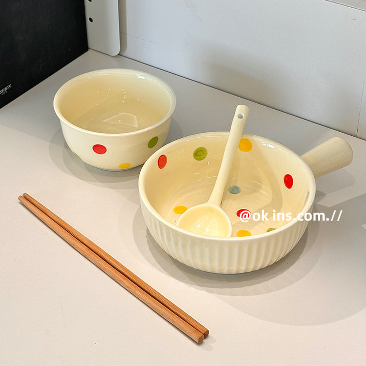 波点可爱陶瓷餐具组合套装碗碟米饭碗一人食碗盘套装家用筷子勺子