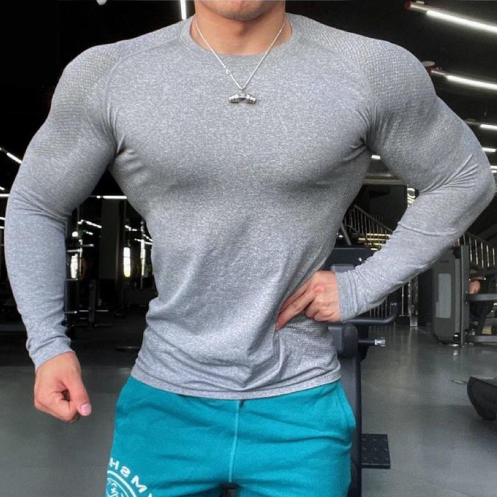 American Seamless Jacquard Zipper Long Sleeve Training Top - Quick Dry Muscle Fit