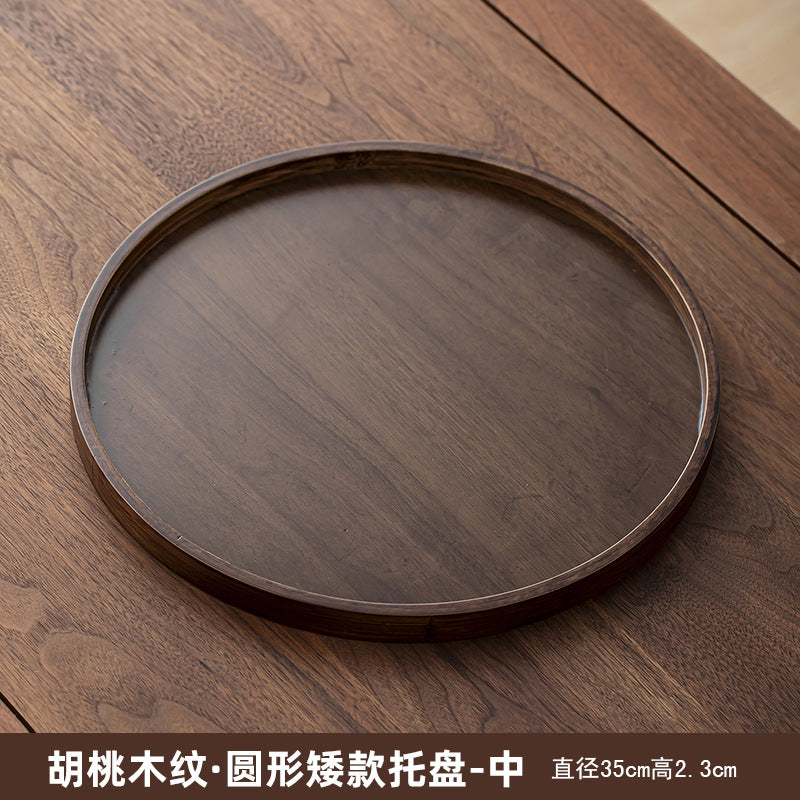 胡桃木色重竹茶盘家用简约长方形大号茶具收纳盘干泡台水杯置物架