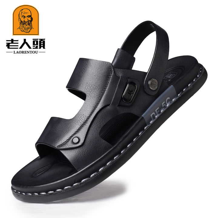 老人头皮凉鞋夏季新款真皮沙滩鞋男士休闲透气防滑凉拖鞋HB6A063