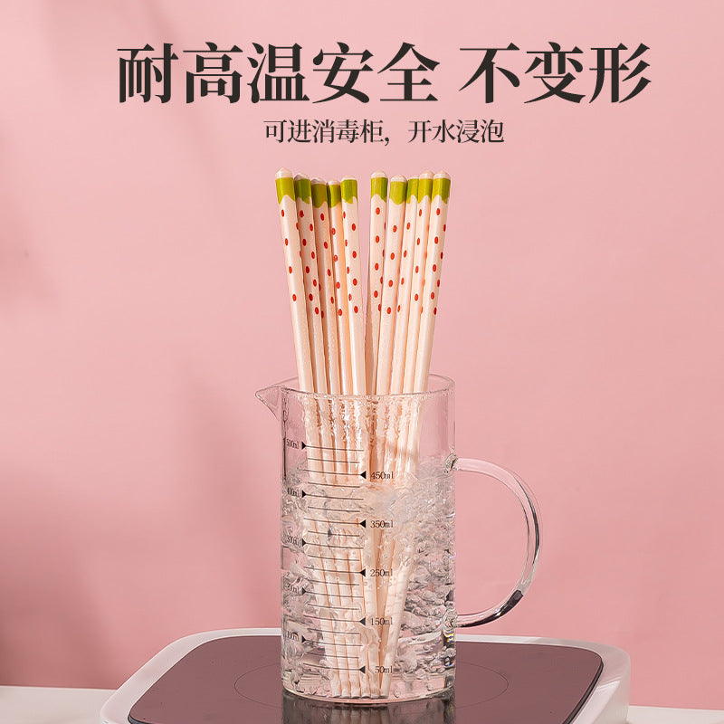 粉色草莓陶瓷筷子5双装防霉耐高温家用高颜值公筷防滑一人一筷批